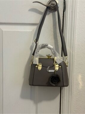 Structured Women's Top-Handle Bag in Dark Taupe with Gold Hardware
